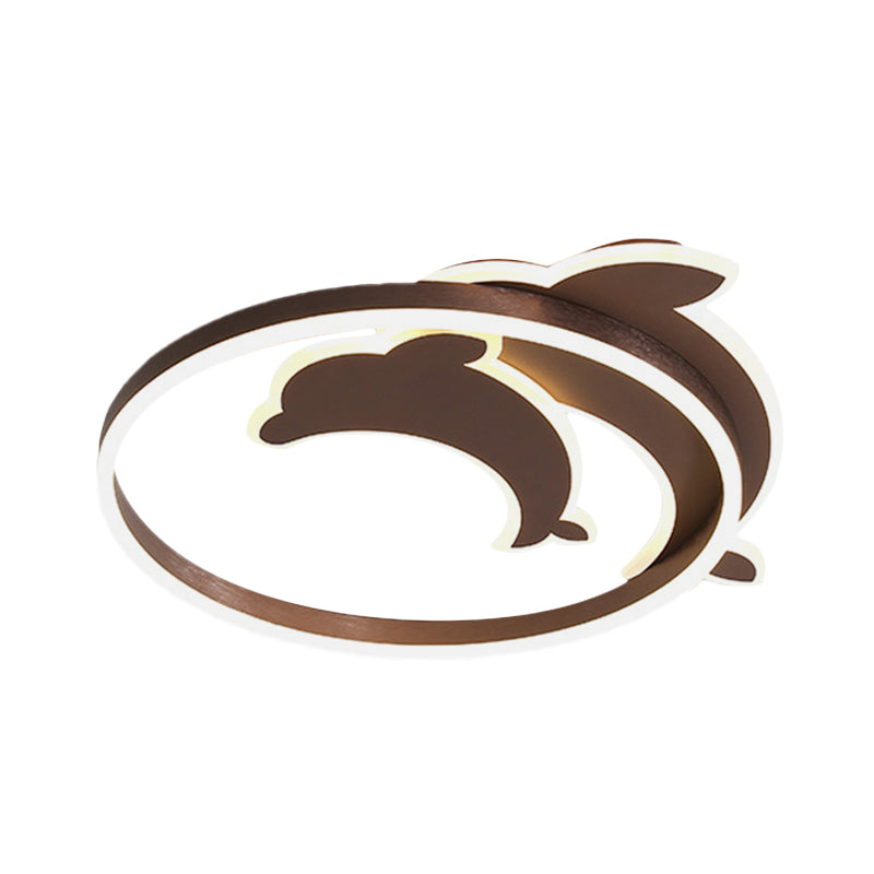 Contemporary Gold/Coffee Dolphin Flush Ceiling Light - LED Acrylic Flush Mount Fixture for Bedroom Lighting