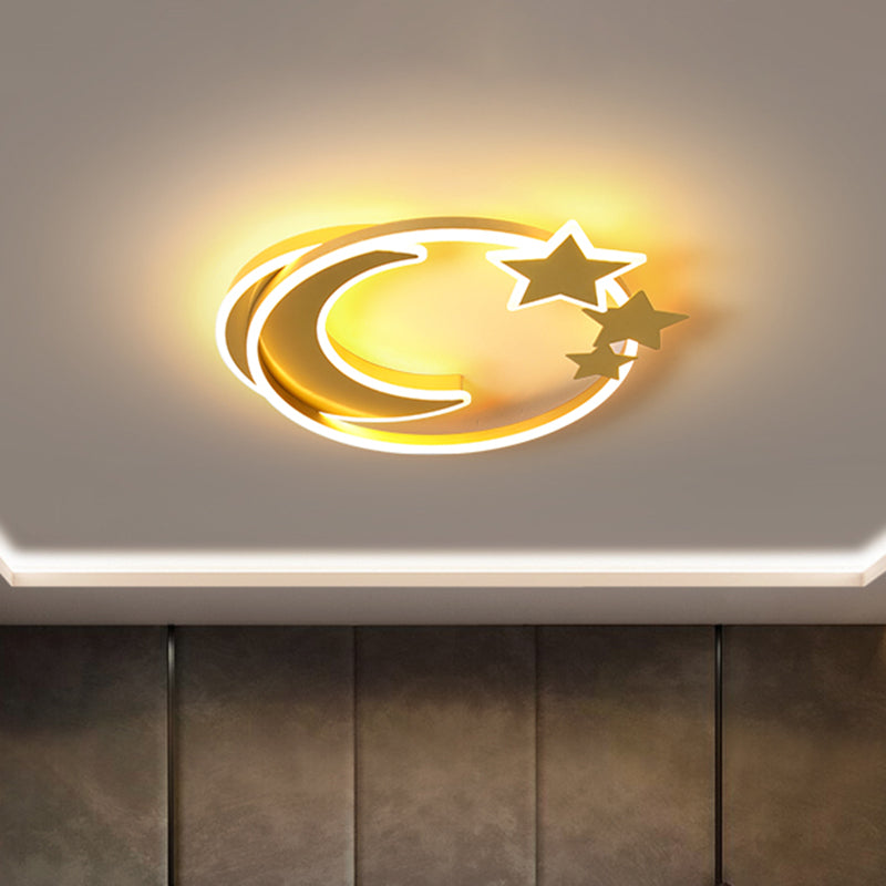 Gold Acrylic LED Flush Mount Ceiling Light with Moon and Star design for Modern Bedrooms