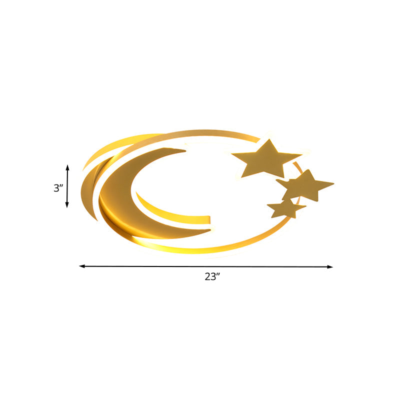 Gold Acrylic LED Flush Mount Ceiling Light with Moon and Star design for Modern Bedrooms