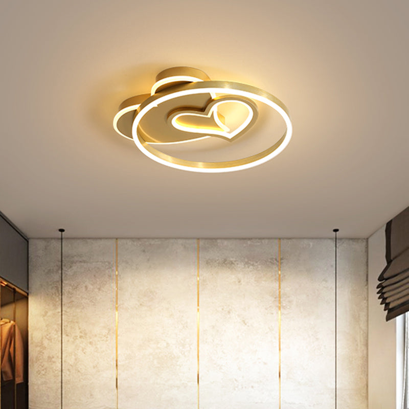 Cartoon Heart Acrylic Flushmount Light with LED, Gold Recessed Lighting