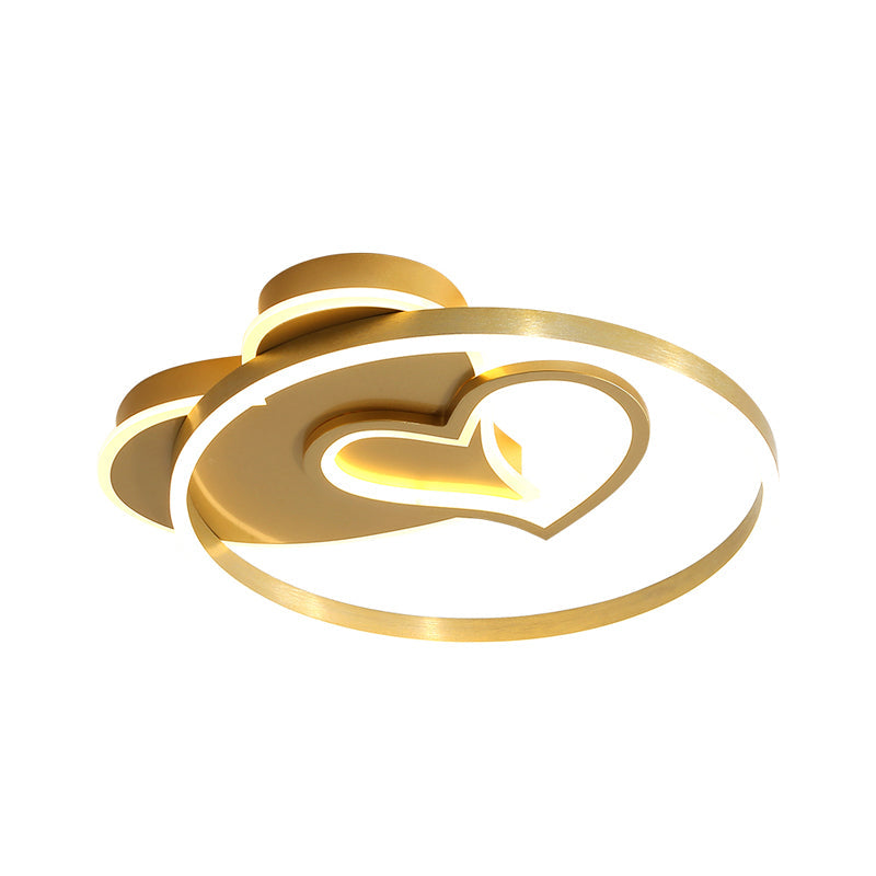 Cartoon Heart Acrylic Flushmount Light with LED, Gold Recessed Lighting