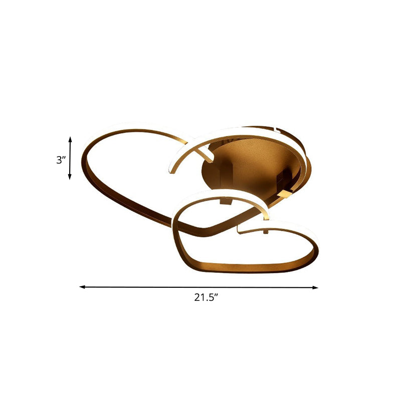 Minimalist Heart Flush Mount Spotlight - Acrylic LED Ceiling Fixture, Coffee Finish, Warm/White Light for Bedroom