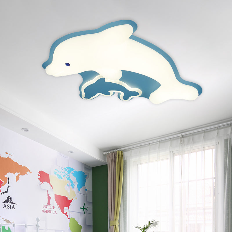 Modern Dolphin Flushmount LED Light - Sleek Acrylic Ceiling Fixture for Bedrooms (Grey/Pink/Blue)