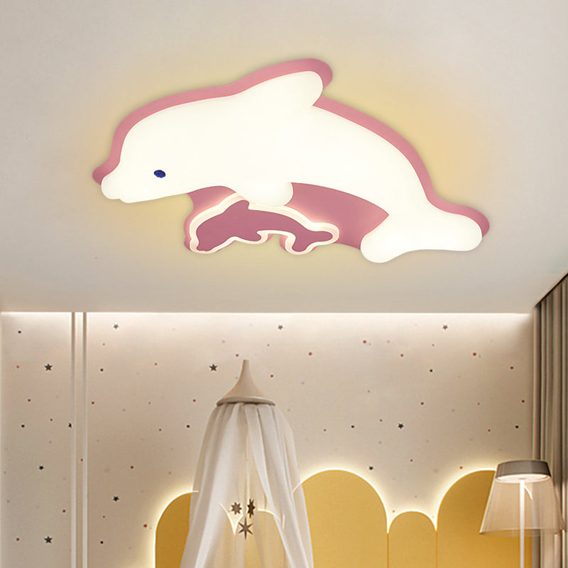 Modern Dolphin Flushmount Led Light - Sleek Acrylic Ceiling Fixture For Bedrooms (Grey/Pink/Blue)