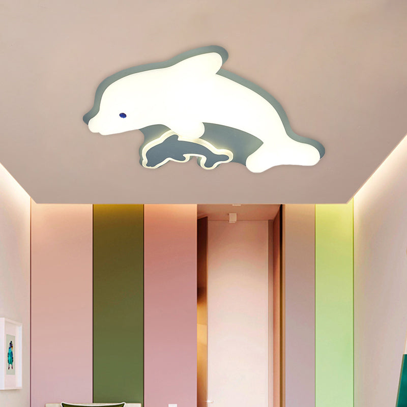 Modern Dolphin Flushmount Led Light - Sleek Acrylic Ceiling Fixture For Bedrooms (Grey/Pink/Blue)