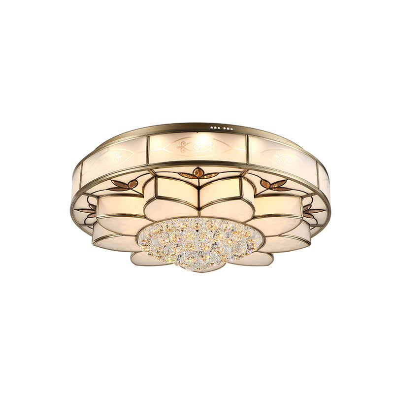 Contemporary Blossom Flushmount Lighting with Crystal Drop - 7-Light Frosted Glass Ceiling Flush Mount