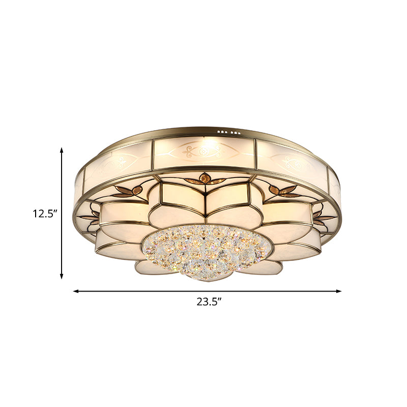 Contemporary Blossom Flushmount Lighting with Crystal Drop - 7-Light Frosted Glass Ceiling Flush Mount
