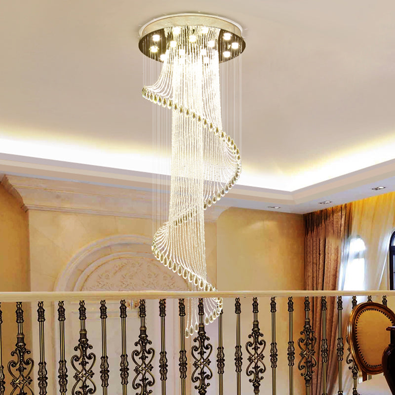 Contemporary Clear Crystal Ball Spiral Stairway Pendant Lamp - 5-Bulb Suspension