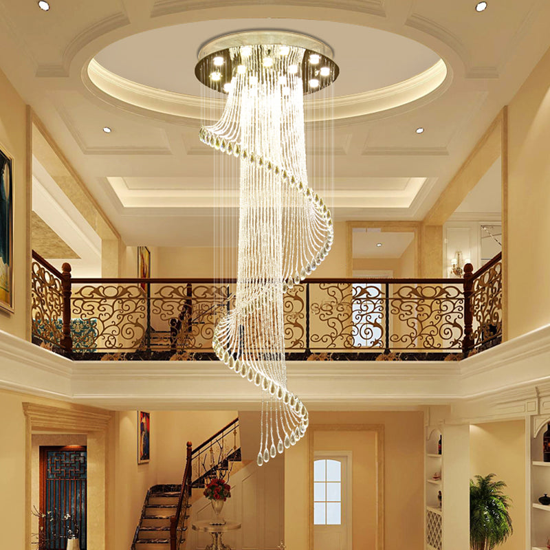 Contemporary Clear Crystal Ball Spiral Stairway Pendant Lamp - 5-Bulb Suspension