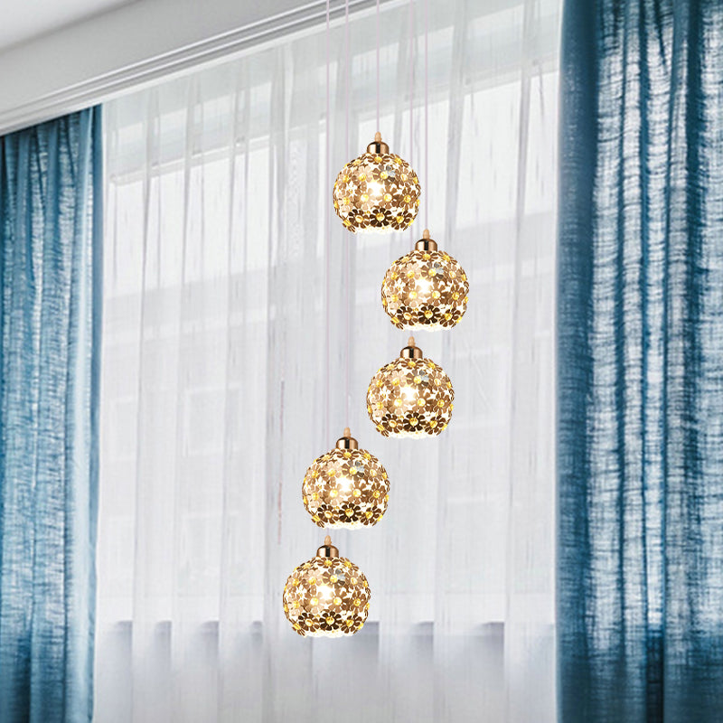 Modern Metallic Ceiling Light with Amber Crystal Accent - 5/8 Heads Multi Light Kit
