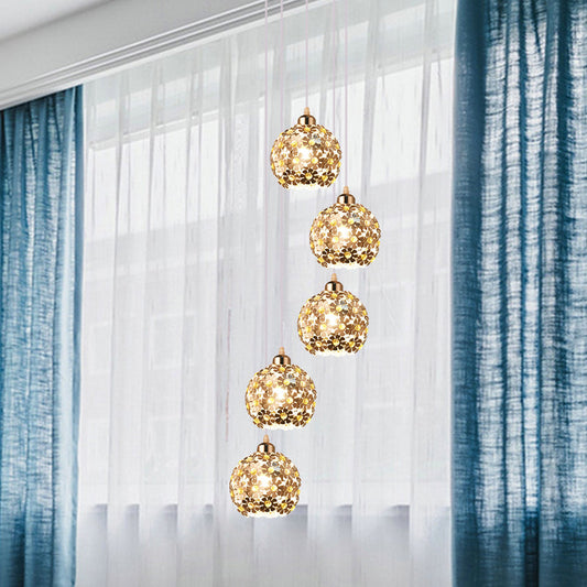 Modern Metallic Ceiling Light with Amber Crystal Accent - 5/8 Heads Multi Light Kit