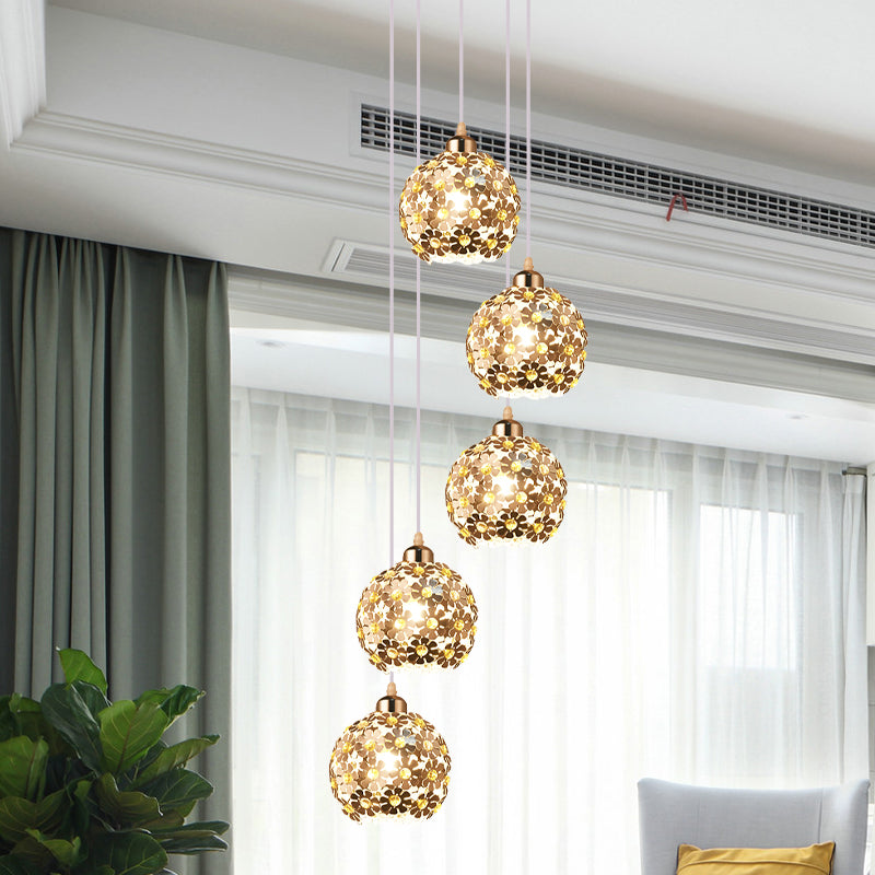 Modern Metallic Ceiling Light with Amber Crystal Accent - 5/8 Heads Multi Light Kit