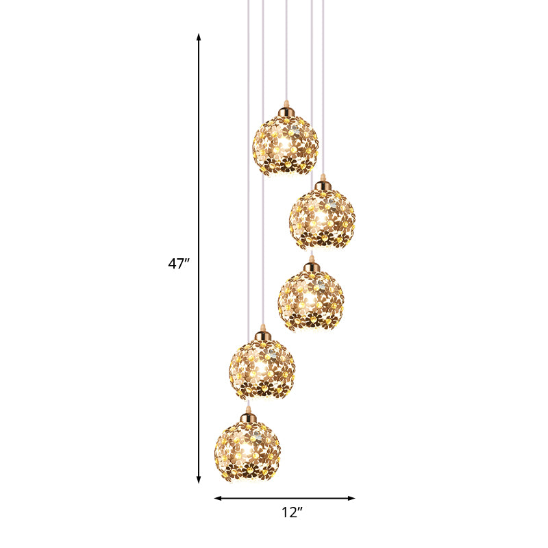 Modern Metallic Ceiling Light with Amber Crystal Accent - 5/8 Heads Multi Light Kit