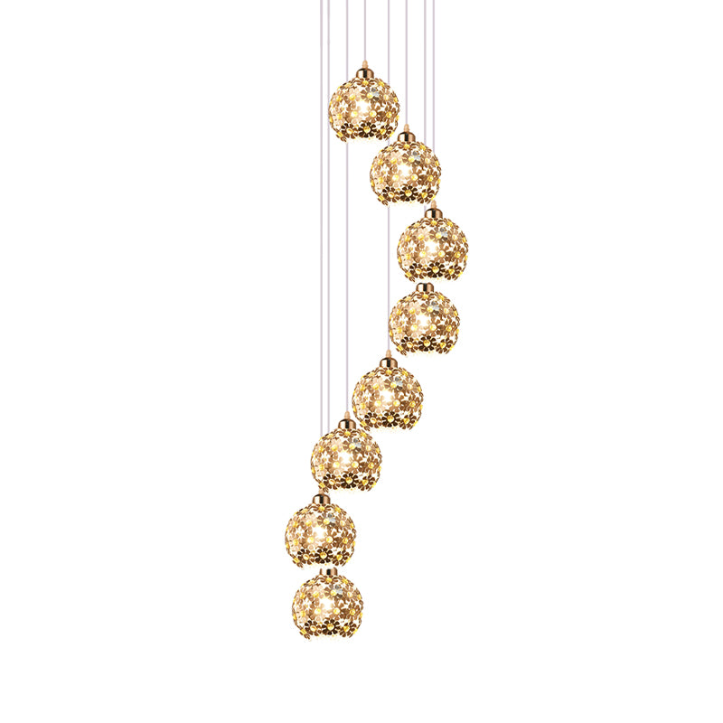 Modern Metallic Ceiling Light with Amber Crystal Accent - 5/8 Heads Multi Light Kit