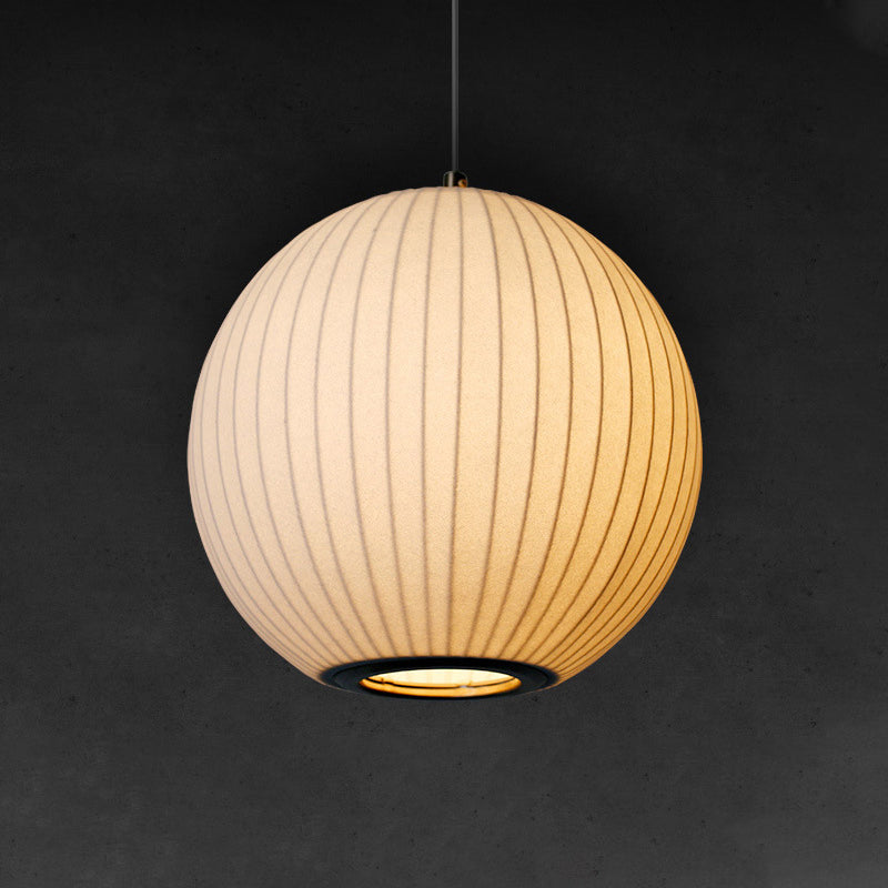 Minimalist White Sphere Pendant Light for Dining Room - 12"/16" Wide Fabric Fixture