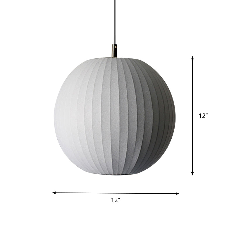 Minimalist White Sphere Pendant Light for Dining Room - 12"/16" Wide Fabric Fixture