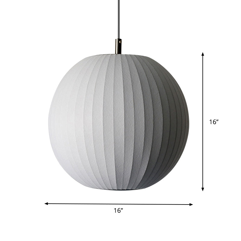Minimalist White Sphere Pendant Light for Dining Room - 12"/16" Wide Fabric Fixture
