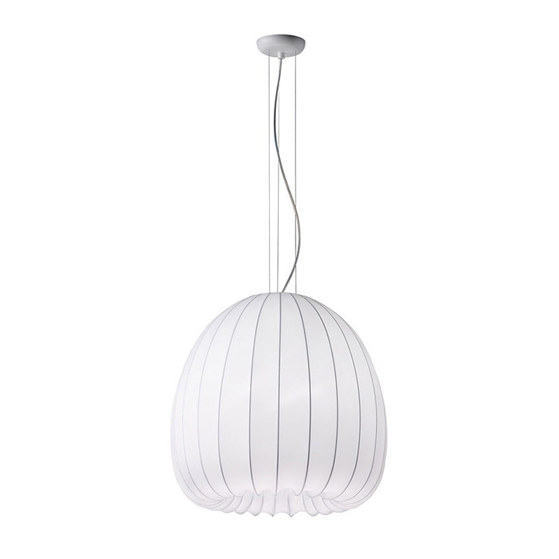 White Fabric Hemisphere Pendant Light over Table