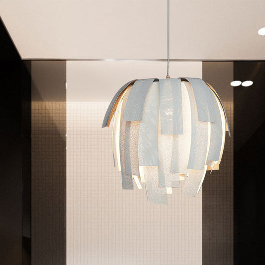 Contemporary Fringed Fabric Pendant Lamp - White Hanging Light with 1 Bulb