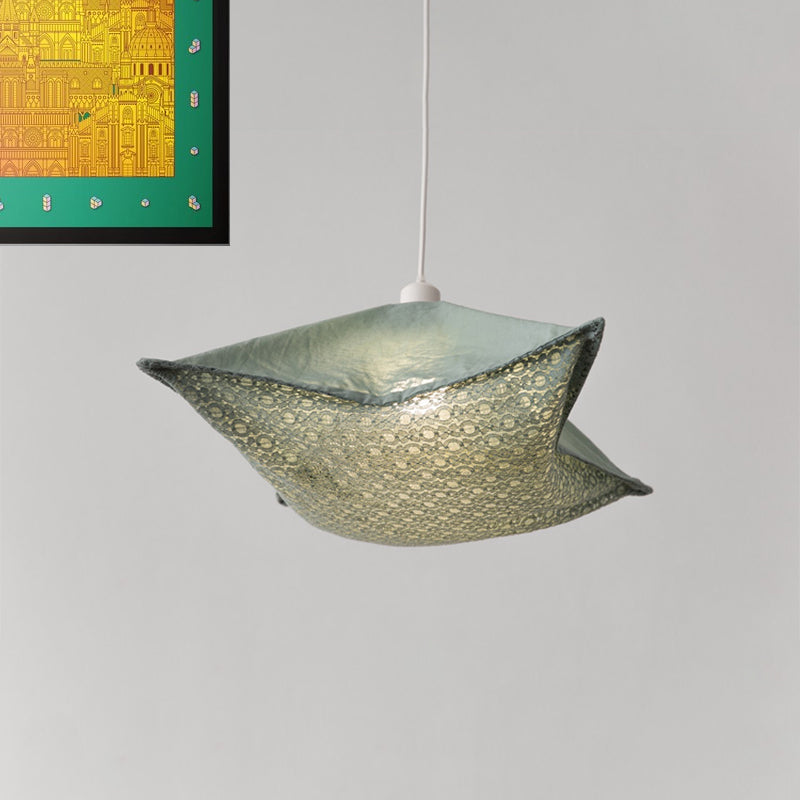 Modern Style Cushion Hanging Lamp with Patterned Fabric - 1 Bulb Pendant Ceiling Light for Living Room in Light-Purple/White/Green