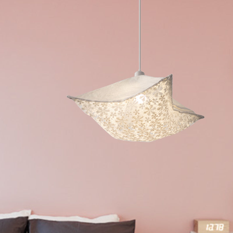 Patterned Fabric Hanging Lamp With Modern Style And 1 Bulb In Light-Purple/White/Green For Living