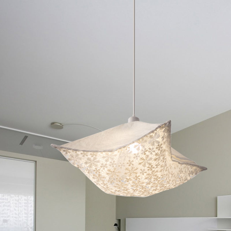 Modern Style Cushion Hanging Lamp with Patterned Fabric - 1 Bulb Pendant Ceiling Light for Living Room in Light-Purple/White/Green