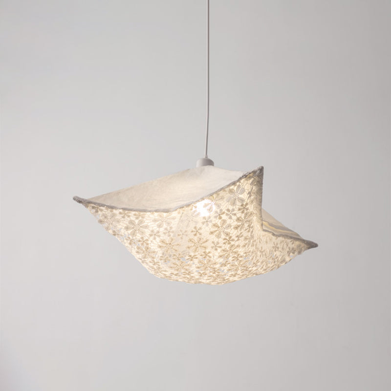 Patterned Fabric Hanging Lamp With Modern Style And 1 Bulb In Light-Purple/White/Green For Living