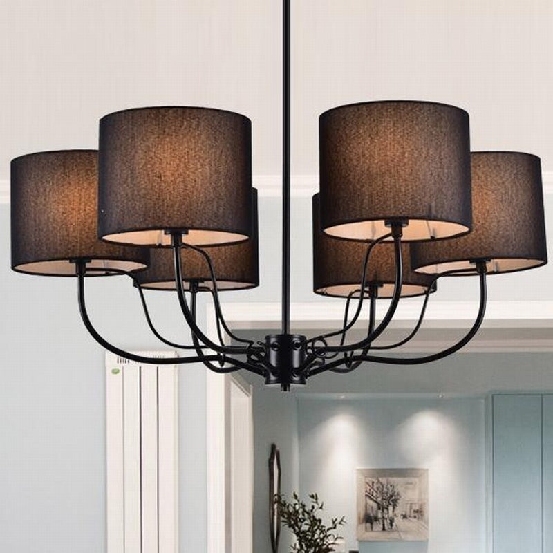 Modern Black/White Barrel Ceiling Lamp: 3/6 Bulbs Fabric Semi Flush Mount Chandelier for Lounge