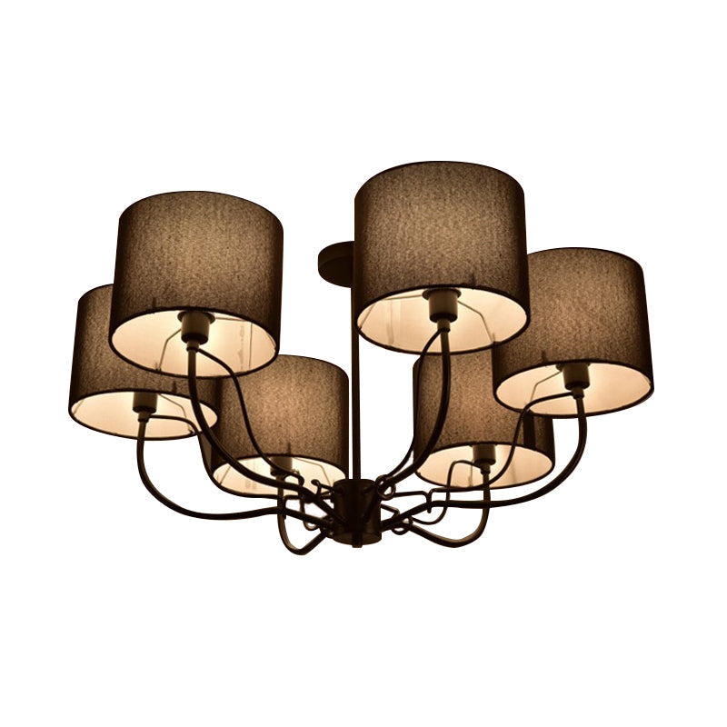 Modern Black/White Barrel Ceiling Lamp: 3/6 Bulbs Fabric Semi Flush Mount Chandelier For Lounge