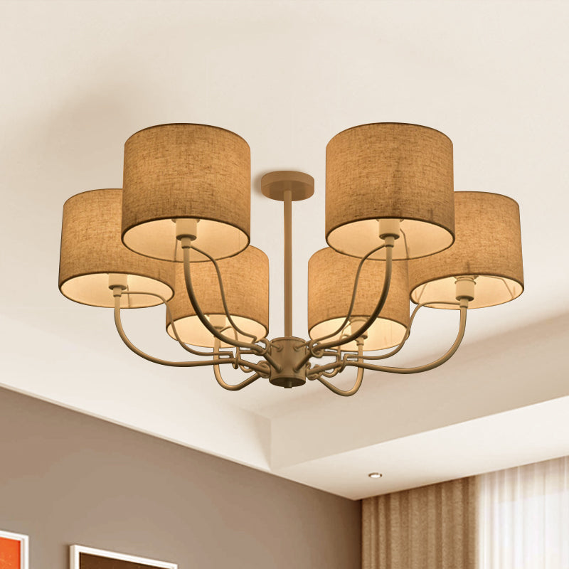 Modern Black/White Barrel Ceiling Lamp: 3/6 Bulbs Fabric Semi Flush Mount Chandelier for Lounge