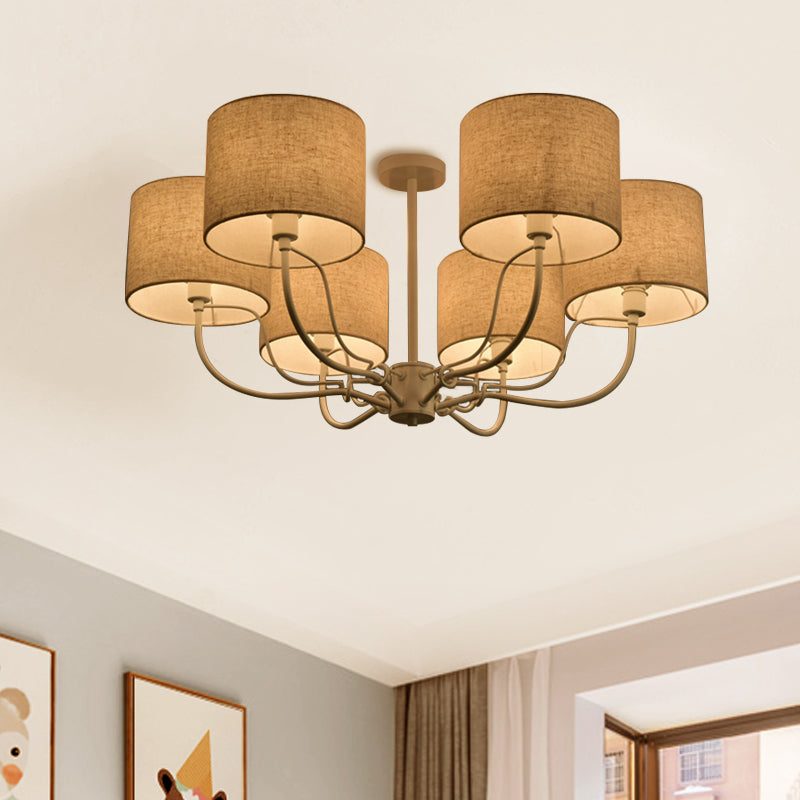 Modern Black/White Barrel Ceiling Lamp: 3/6 Bulbs Fabric Semi Flush Mount Chandelier for Lounge