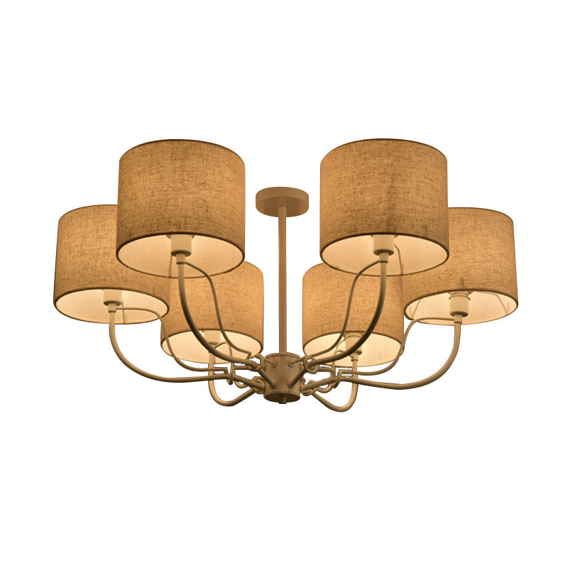 Modern Black/White Barrel Ceiling Lamp: 3/6 Bulbs Fabric Semi Flush Mount Chandelier For Lounge
