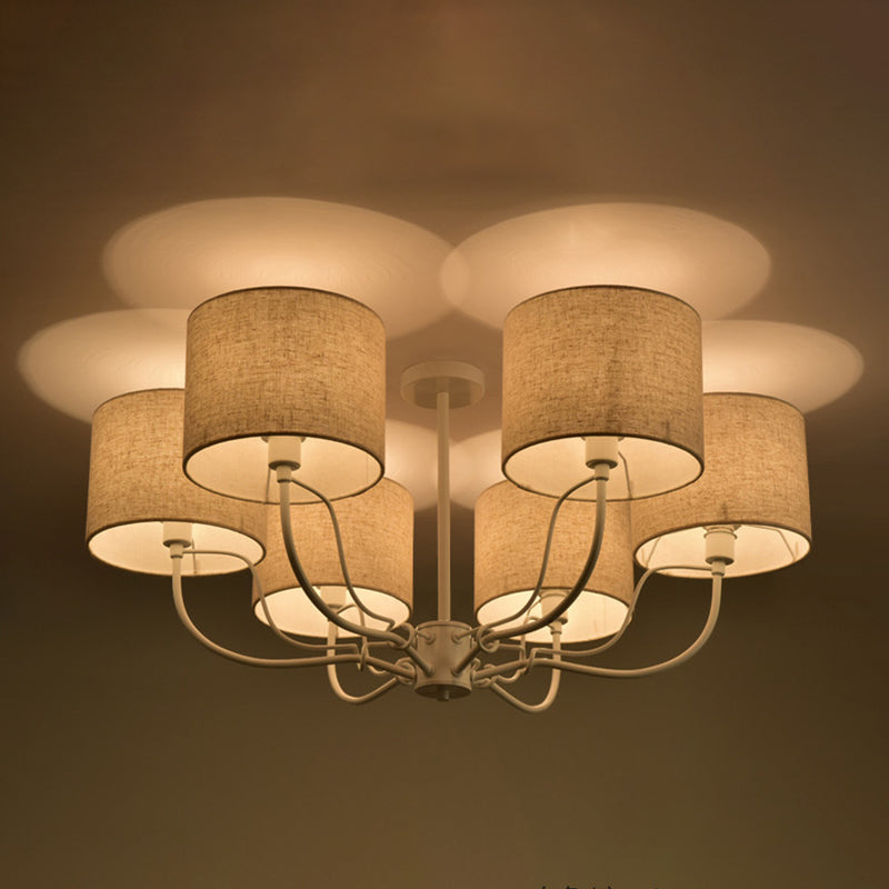 Modern Black/White Barrel Ceiling Lamp: 3/6 Bulbs Fabric Semi Flush Mount Chandelier For Lounge