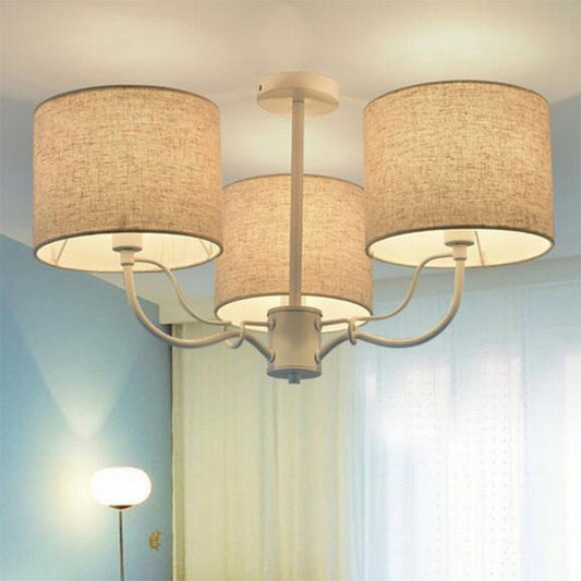 Modern Black/White Barrel Ceiling Lamp: 3/6 Bulbs Fabric Semi Flush Mount Chandelier for Lounge