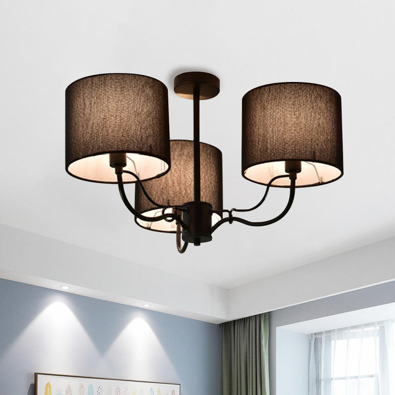 Modern Black/White Barrel Ceiling Lamp: 3/6 Bulbs Fabric Semi Flush Mount Chandelier for Lounge