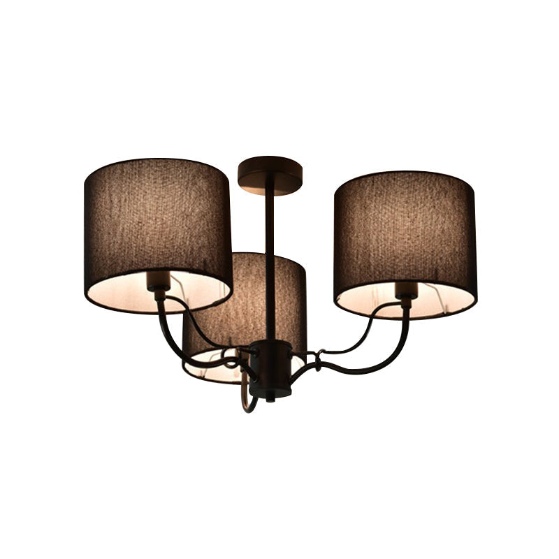 Modern Black/White Barrel Ceiling Lamp: 3/6 Bulbs Fabric Semi Flush Mount Chandelier For Lounge