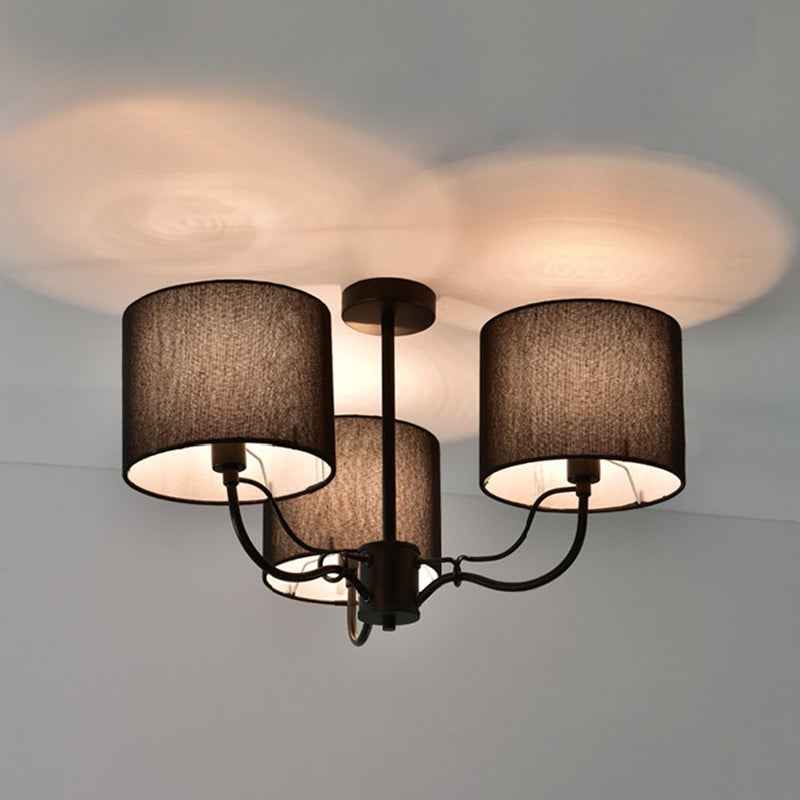 Modern Black/White Barrel Ceiling Lamp: 3/6 Bulbs Fabric Semi Flush Mount Chandelier for Lounge