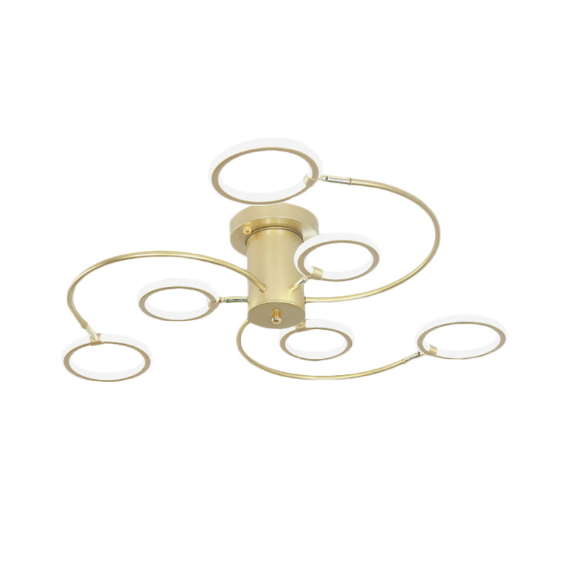 Modern Black/Gold Swirl Semi Flush Mount LED Ceiling Fixture with Rings - Bedroom Lighting