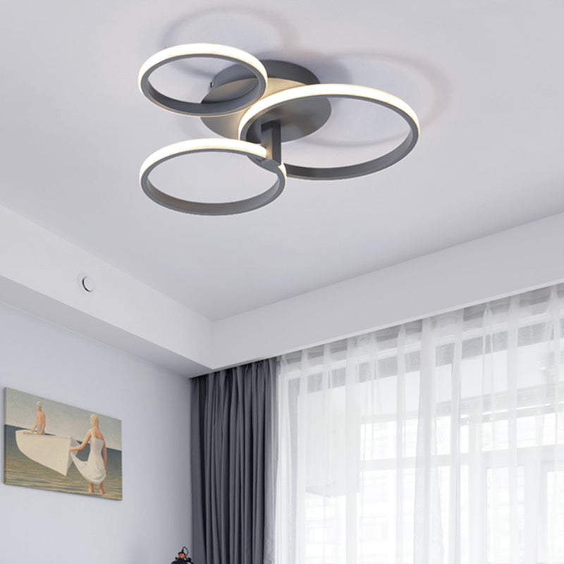 Modernist Acrylic LED Flush Mount Ceiling Light Fixture - 3 Ring Design in Grey/White/Black