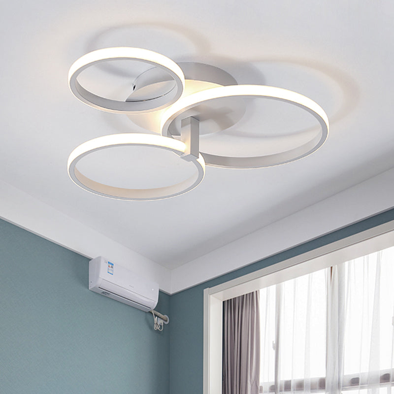 Modernist Acrylic LED Flush Mount Ceiling Light Fixture - 3 Ring Design in Grey/White/Black