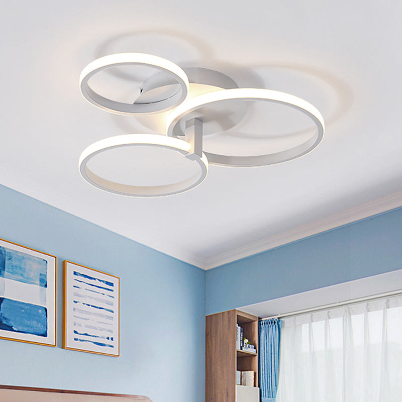 Modernist Acrylic LED Flush Mount Ceiling Light Fixture - 3 Ring Design in Grey/White/Black