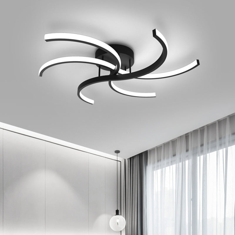 Minimalist Black Swirl LED Flush Mount Ceiling Fixture - 16"/19.5" Wide Semi Flush for Bedroom