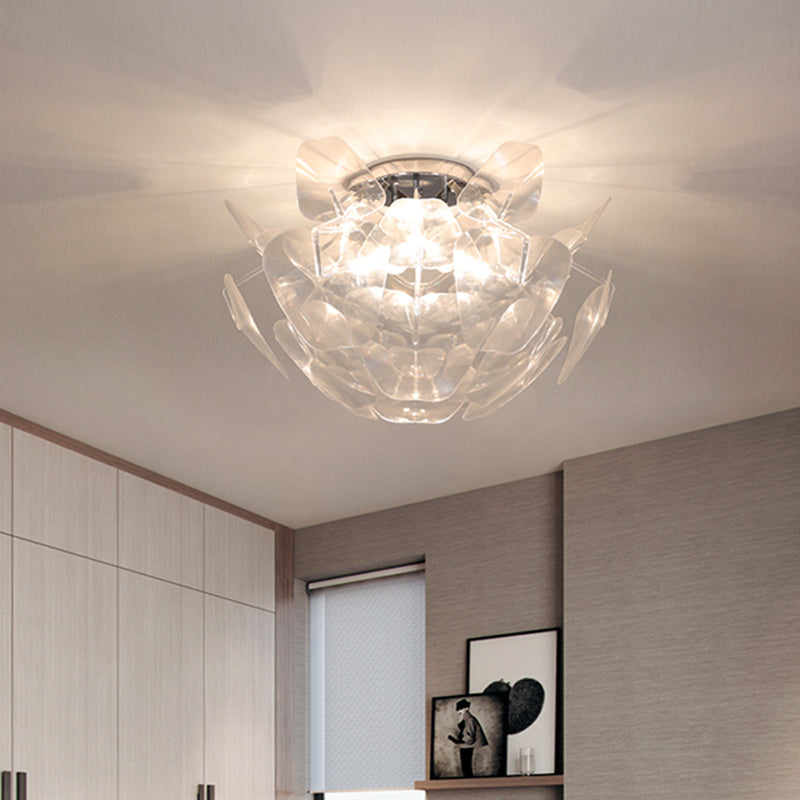 Contemporary Clear PVC Pine Cone Ceiling Flush Mount - 3 Bulb Flush Light for Living Room