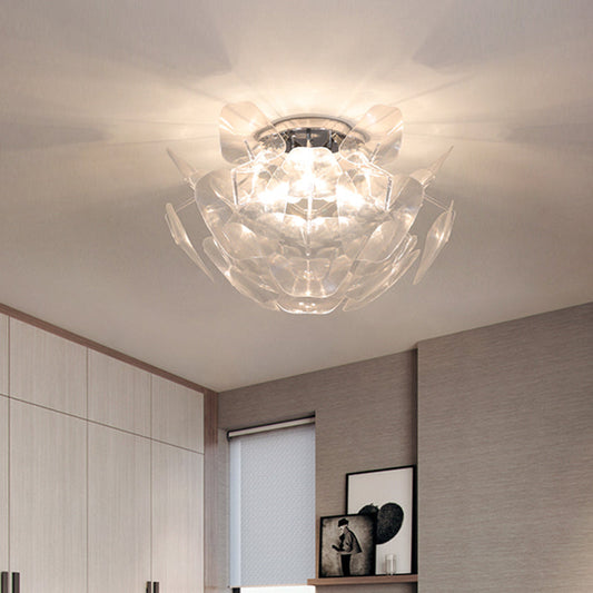 Contemporary Clear PVC Pine Cone Ceiling Flush Mount - 3 Bulb Flush Light for Living Room