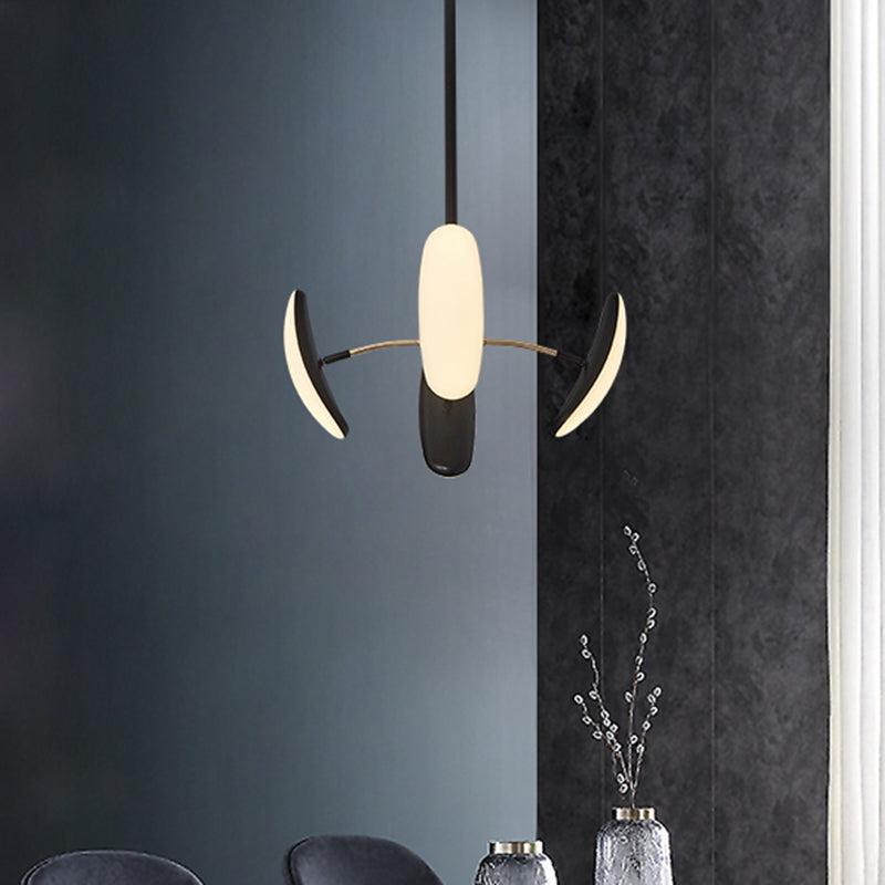 Lustre ovale rotatif contemporain - Acrylique, 4/6 têtes, suspension de plafond noire pour salle à manger - 18"/21,5" de large