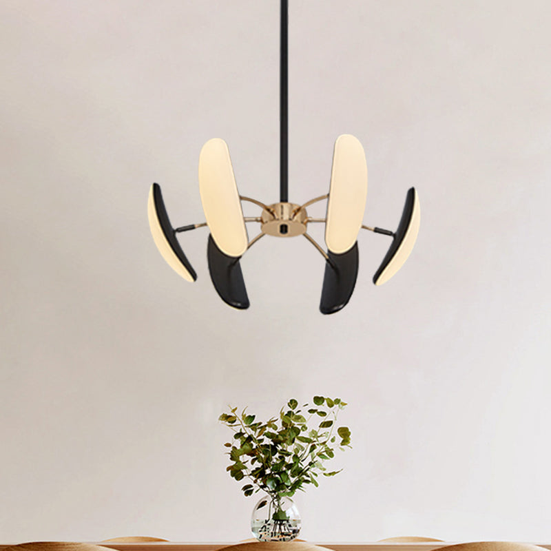 Lustre ovale rotatif contemporain - Acrylique, 4/6 têtes, suspension de plafond noire pour salle à manger - 18"/21,5" de large
