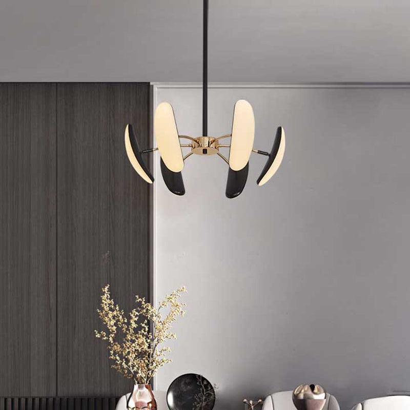 Lustre ovale rotatif contemporain - Acrylique, 4/6 têtes, suspension de plafond noire pour salle à manger - 18"/21,5" de large