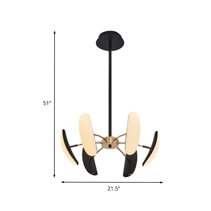 Lustre ovale rotatif contemporain - Acrylique, 4/6 têtes, suspension de plafond noire pour salle à manger - 18"/21,5" de large