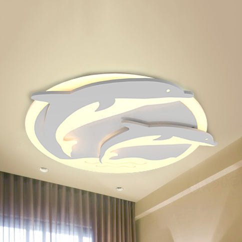 Double Dolphin Ceiling Light: White Animal Acrylic LED Fixture for Child Bedroom
