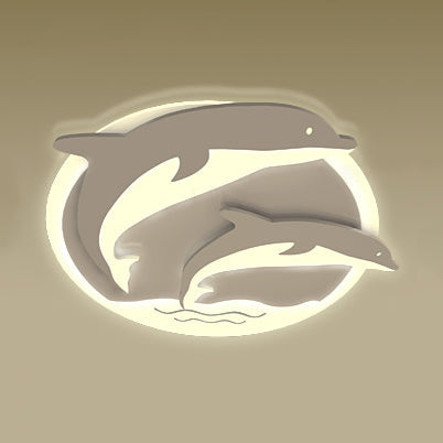 Double Dolphin Ceiling Light: White Animal Acrylic LED Fixture for Child Bedroom